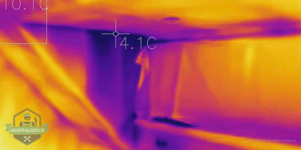 Thermografie bij lekdetectie in Hellevoetsluis Warmtebeeldopname van een vloerconstructie tijdens lekdetectie in Hellevoetsluis